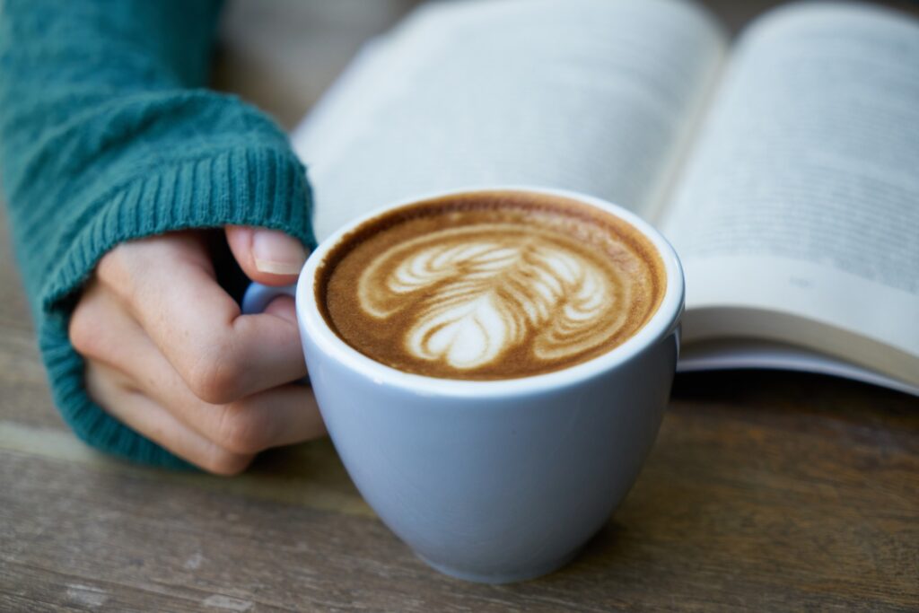 morning coffee with book